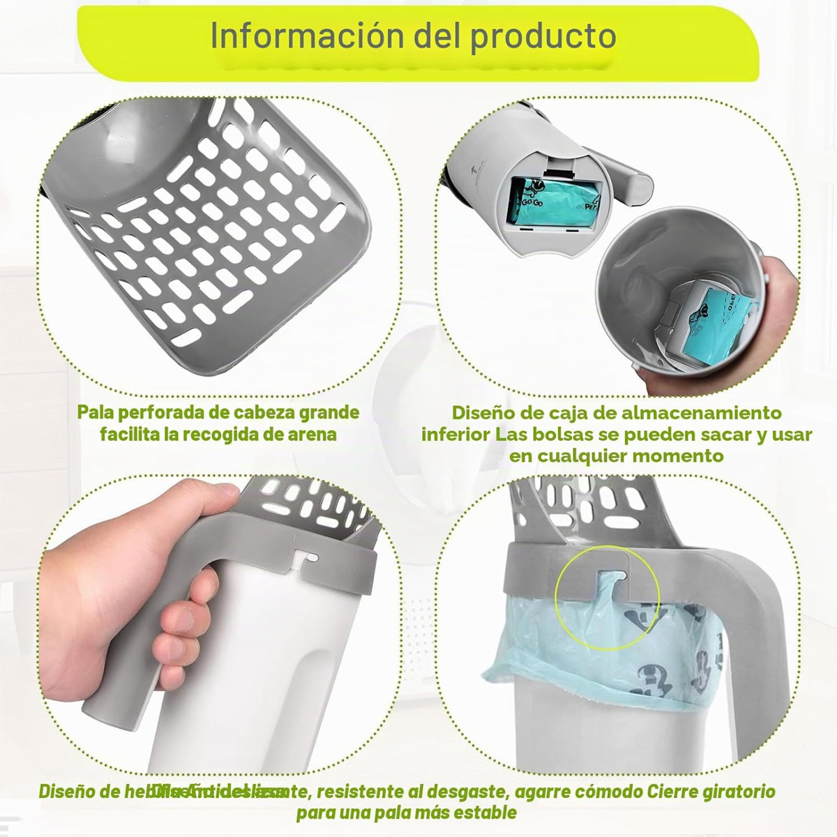 Pala Arenero Para Gatos + Kit de Bolsas