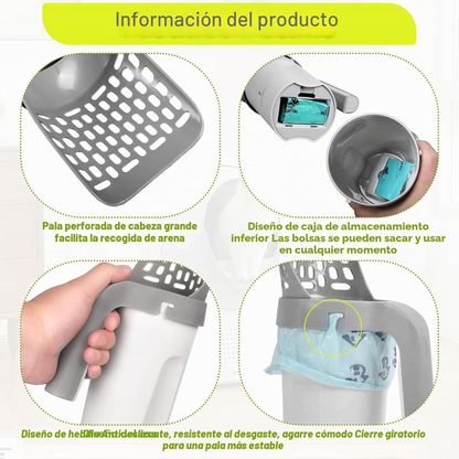 Pala Arenero Para Gatos + Kit de Bolsas