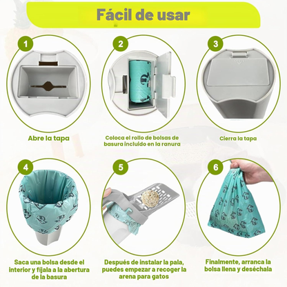 Pala Arenero Para Gatos + Kit de Bolsas