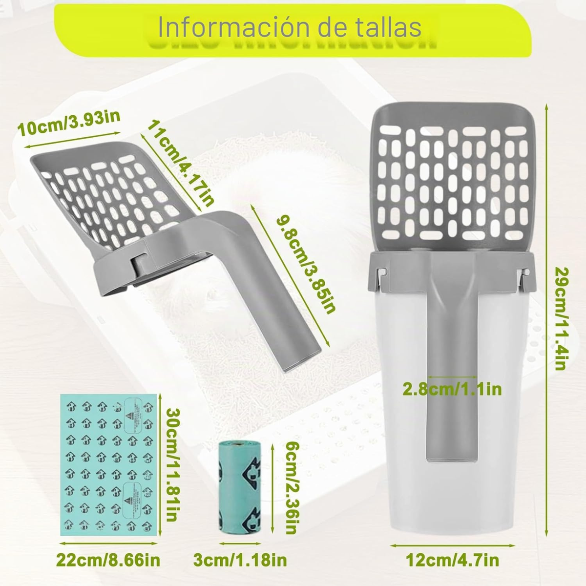 Pala Arenero Para Gatos + Kit de Bolsas